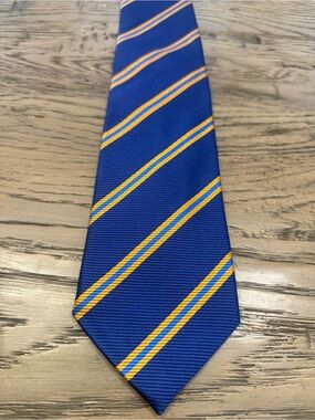 Etro Blue and Gold Diagonal Stripe Silk Tie